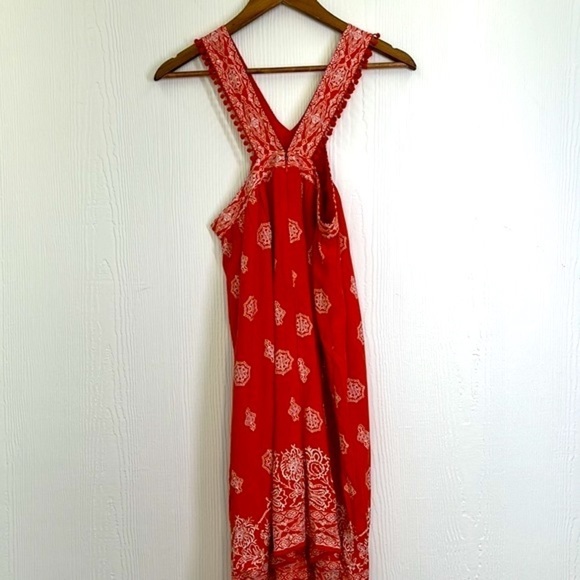 Ann Taylor Loft - Orange Floral White Design V Neck Pom Poms Midi Dress Size SM - Picture 12 of 14